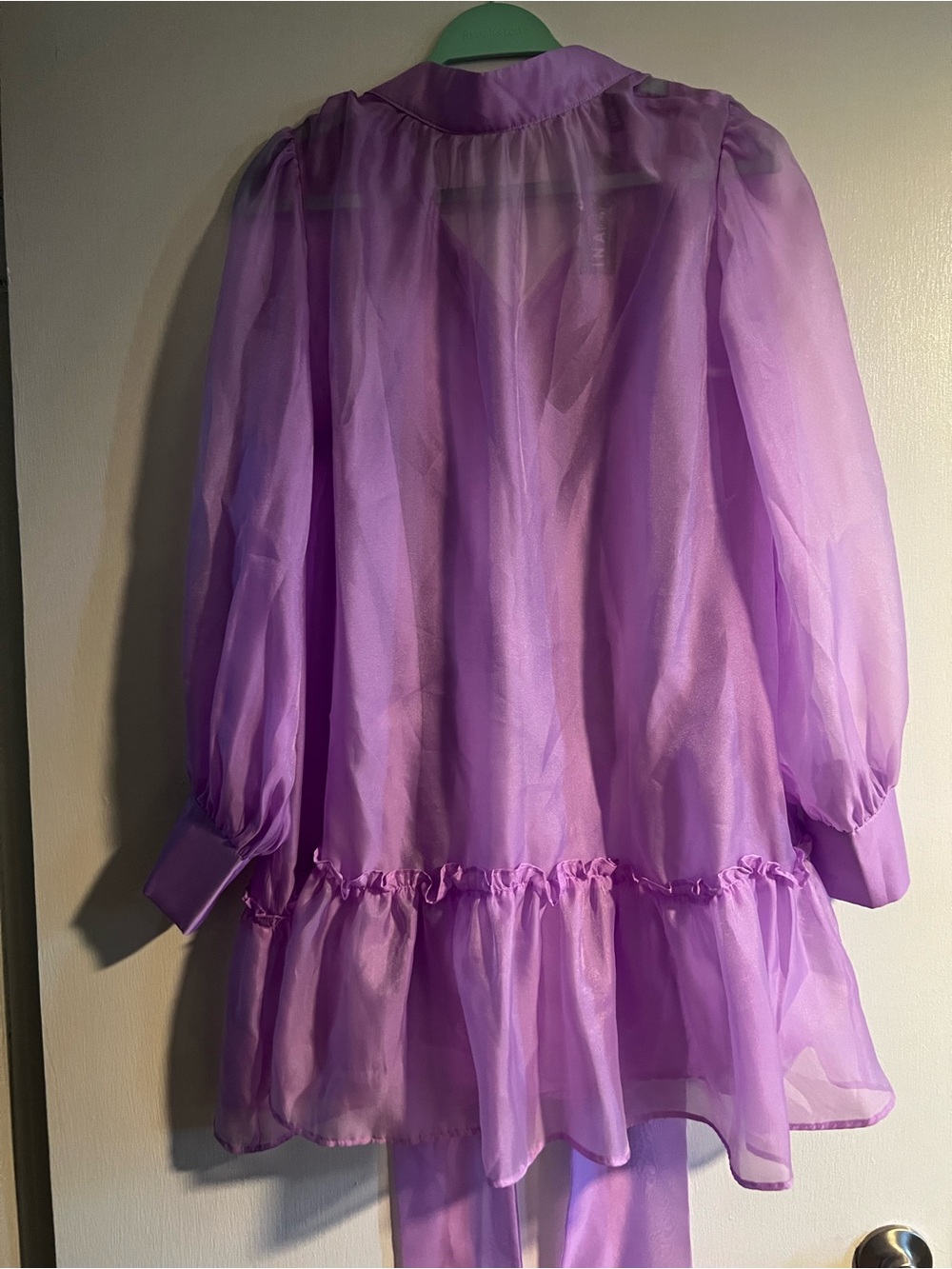 Sheer Lavender Long-Sleeve Ruffled Dress